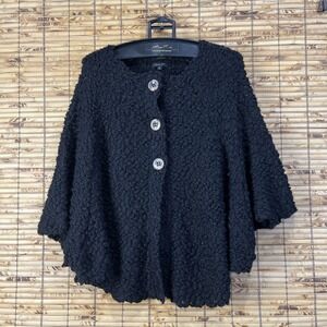 Bitte Kai Rand Wool Blend Cape M/L Black Button Boucle Knit Lagenlook Whimsigoth